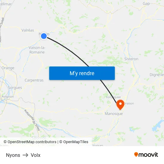 Nyons to Volx map