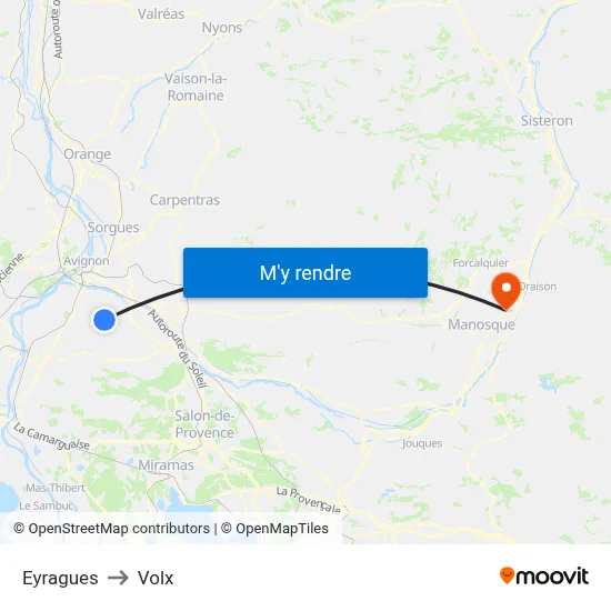 Eyragues to Volx map