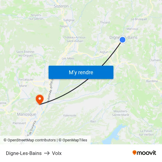 Digne-Les-Bains to Volx map