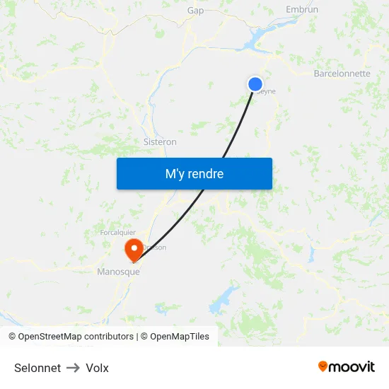 Selonnet to Volx map