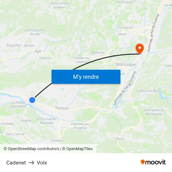 Cadenet to Volx map