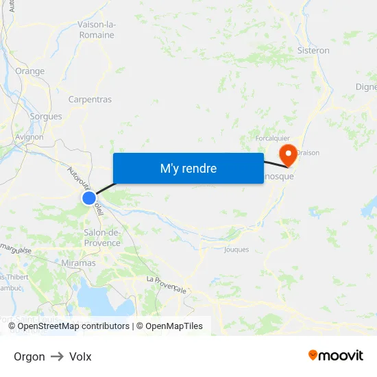Orgon to Volx map