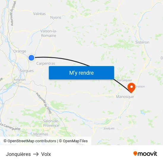 Jonquières to Volx map