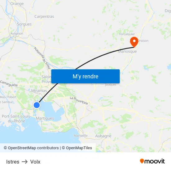 Istres to Volx map