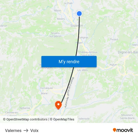 Valernes to Volx map