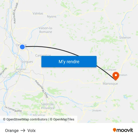 Orange to Volx map