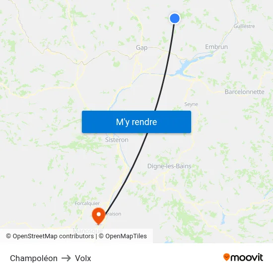 Champoléon to Volx map