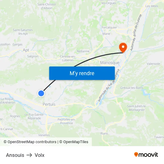 Ansouis to Volx map
