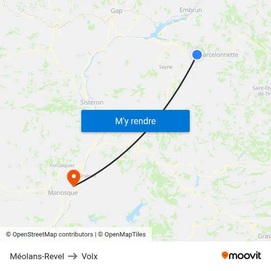 Méolans-Revel to Volx map