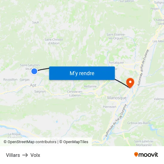 Villars to Volx map