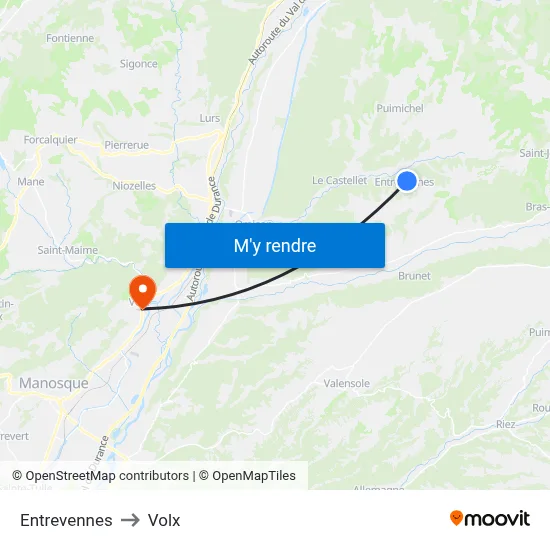 Entrevennes to Volx map