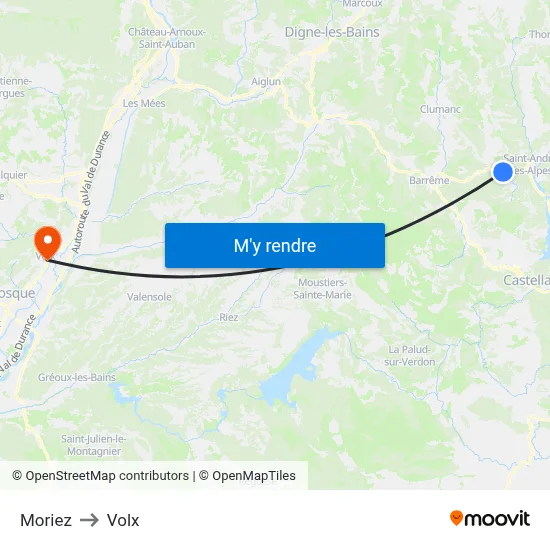 Moriez to Volx map
