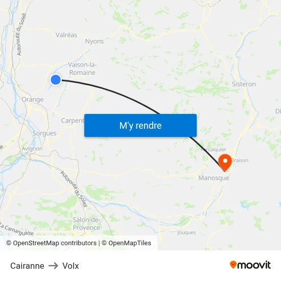 Cairanne to Volx map