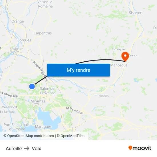 Aureille to Volx map