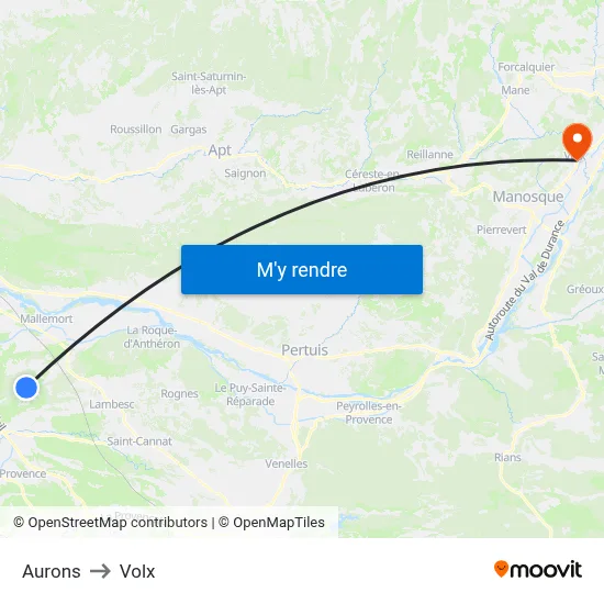 Aurons to Volx map