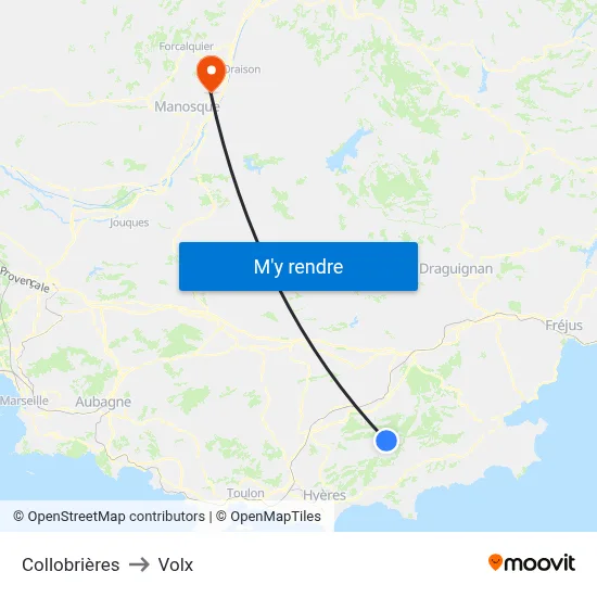 Collobrières to Volx map