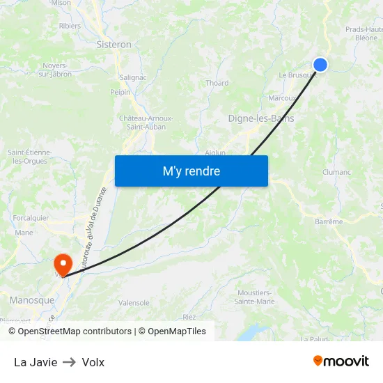 La Javie to Volx map