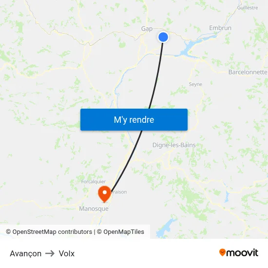 Avançon to Volx map
