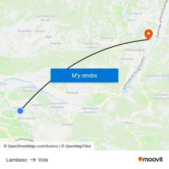 Lambesc to Volx map