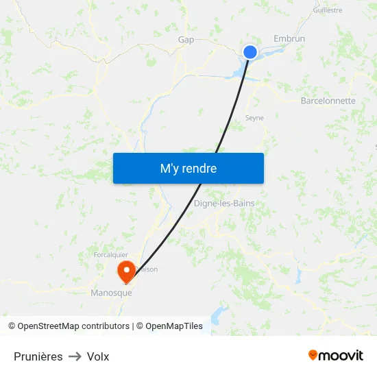Prunières to Volx map