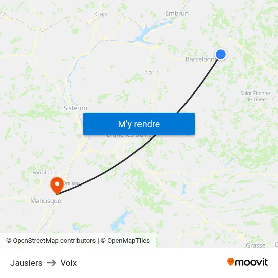 Jausiers to Volx map