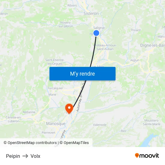 Peipin to Volx map