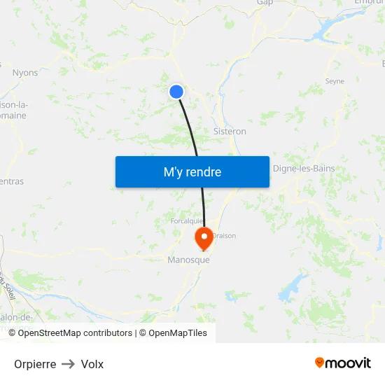 Orpierre to Volx map