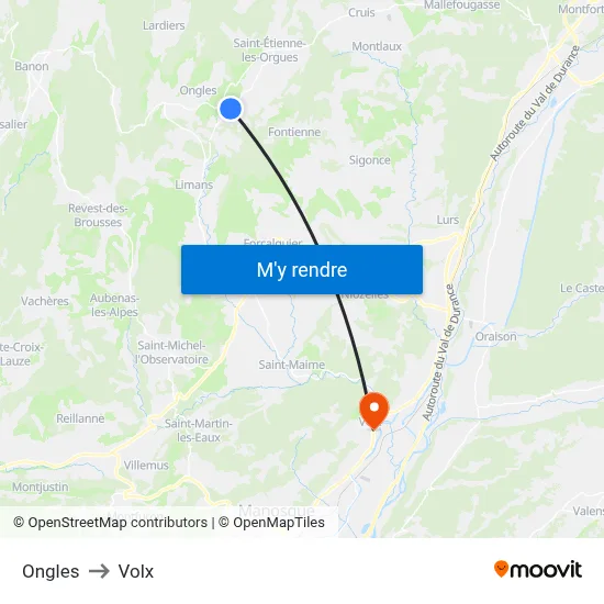 Ongles to Volx map