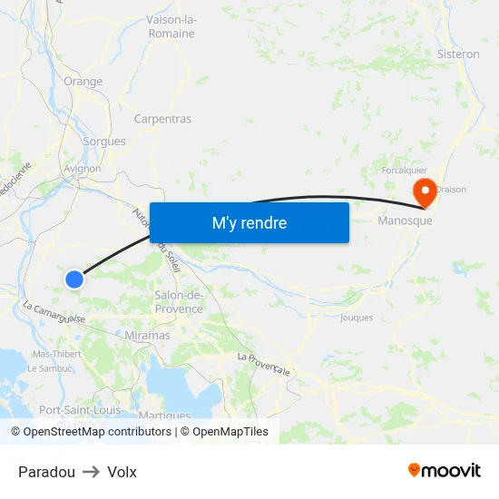 Paradou to Volx map