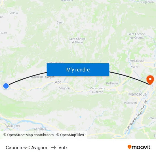 Cabrières-D'Avignon to Volx map