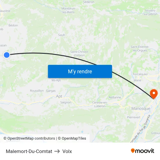 Malemort-Du-Comtat to Volx map