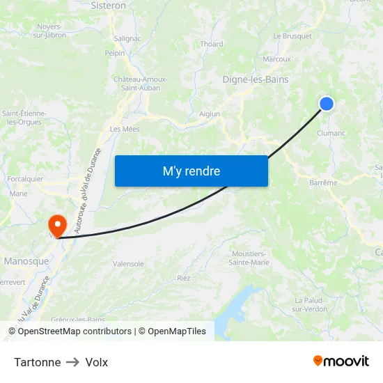 Tartonne to Volx map