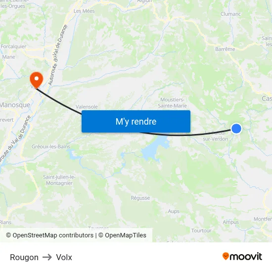Rougon to Volx map