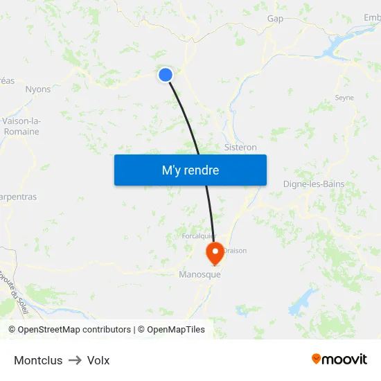 Montclus to Volx map
