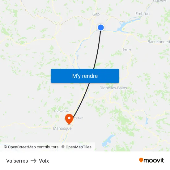 Valserres to Volx map