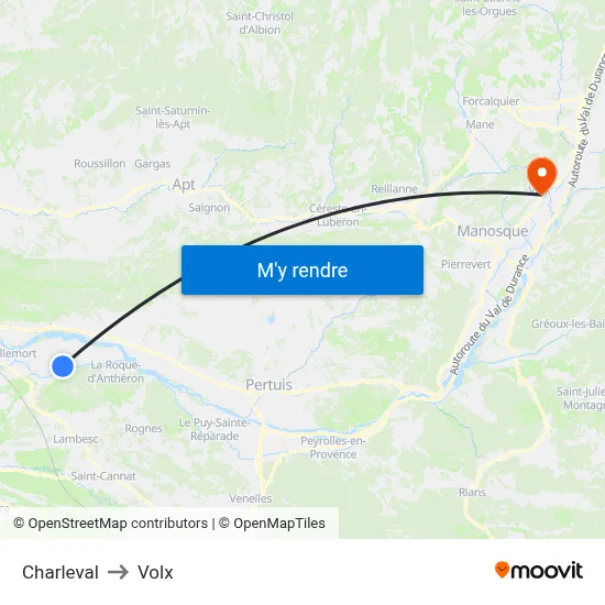 Charleval to Volx map