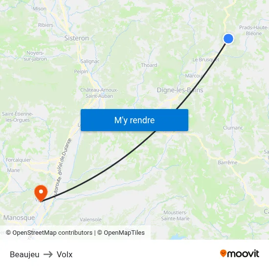 Beaujeu to Volx map