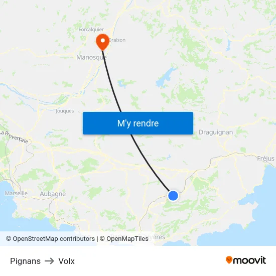 Pignans to Volx map
