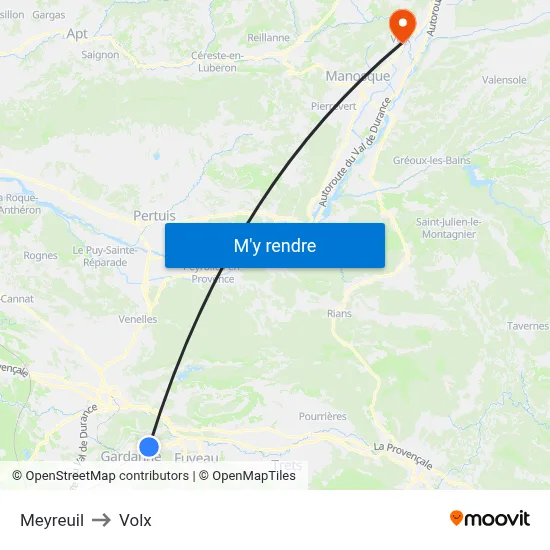 Meyreuil to Volx map