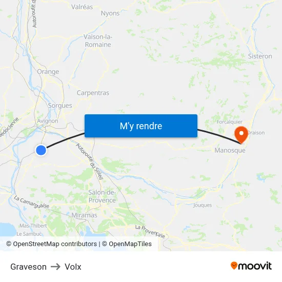 Graveson to Volx map