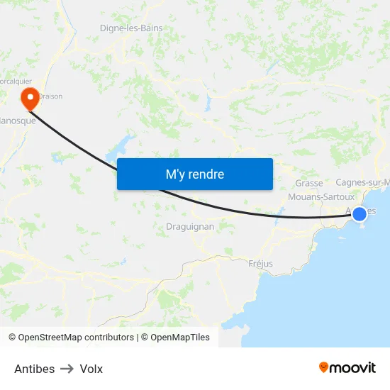 Antibes to Volx map