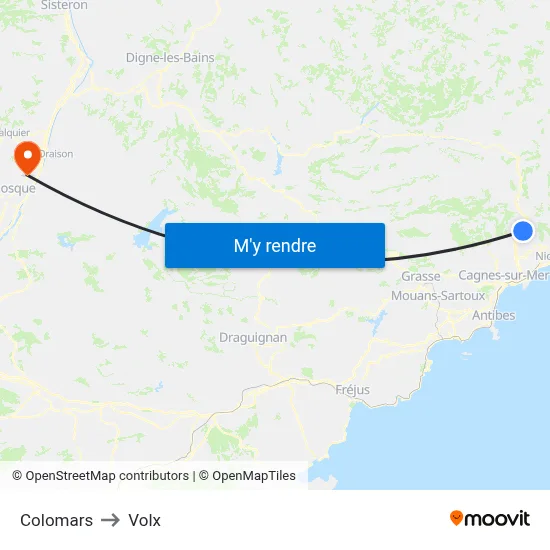 Colomars to Volx map