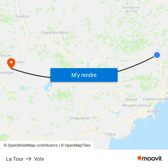 La Tour to Volx map