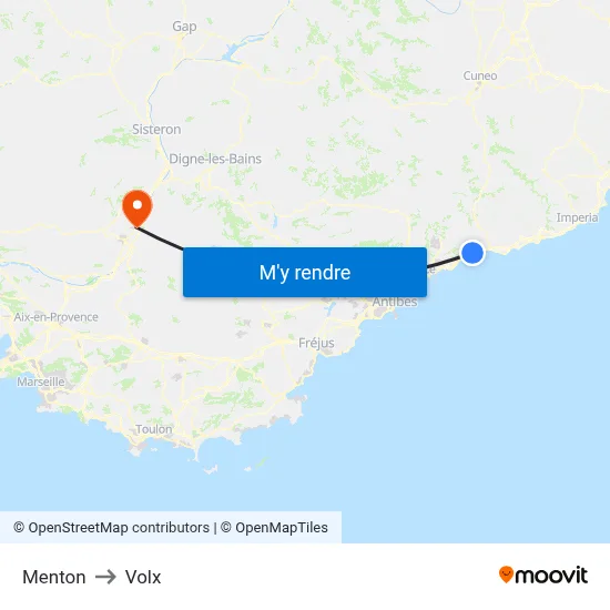 Menton to Volx map