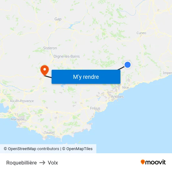 Roquebillière to Volx map