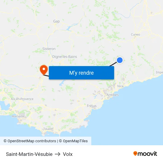 Saint-Martin-Vésubie to Volx map