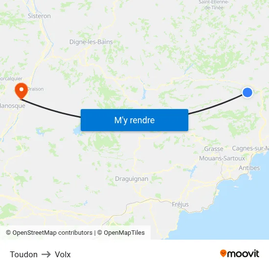Toudon to Volx map
