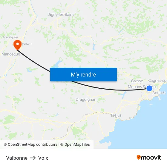 Valbonne to Volx map