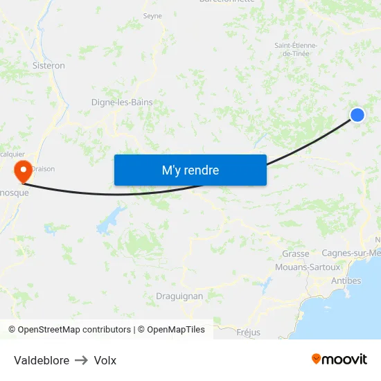 Valdeblore to Volx map