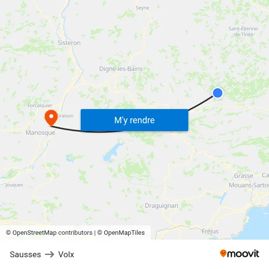 Sausses to Volx map